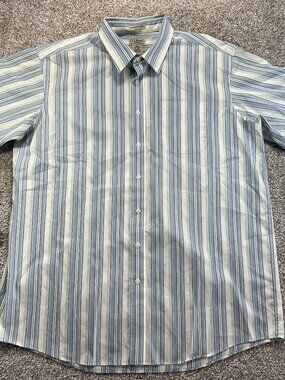 L.L.Bean Men’s Blue Green Striped Oxford Button-Up Shirt XL Tall